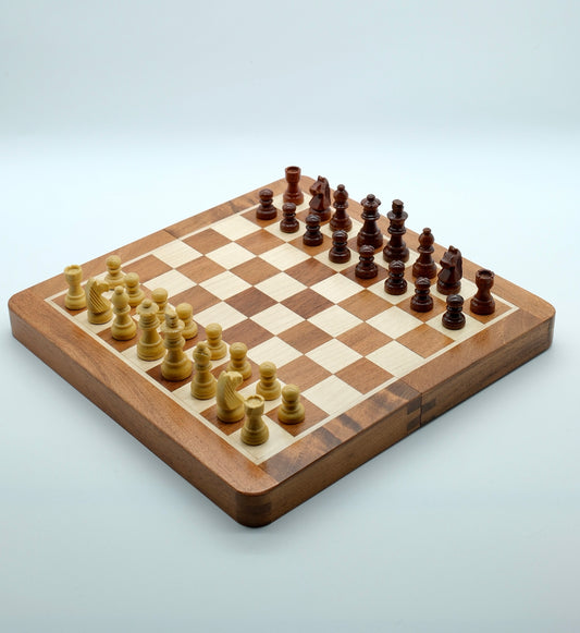 10" Handmade Folding Magnetic Chess Set - Sheesham and Maple Wood