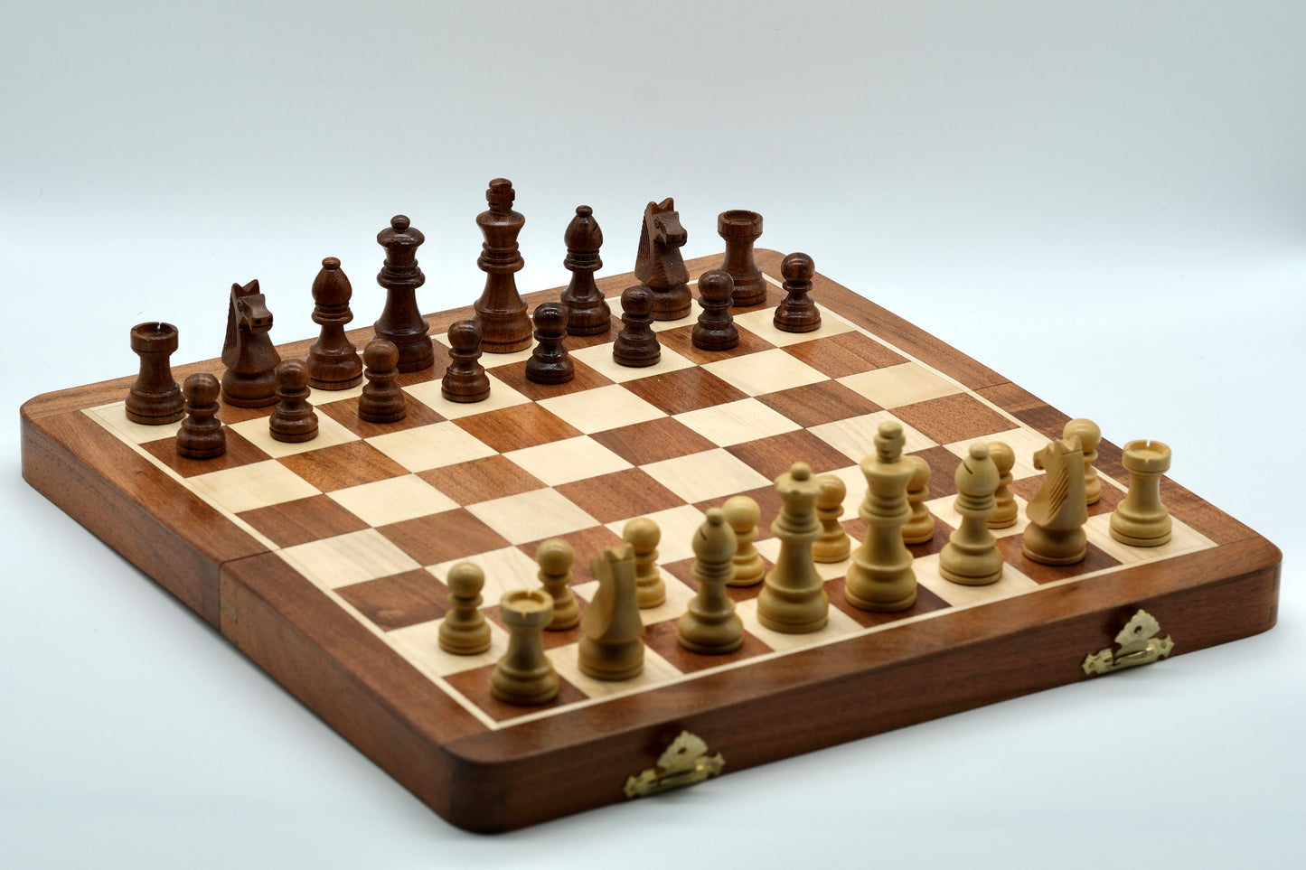 14" Handmade Folding Magnetic Travel Chess Set - Sheesham and Maple Wood