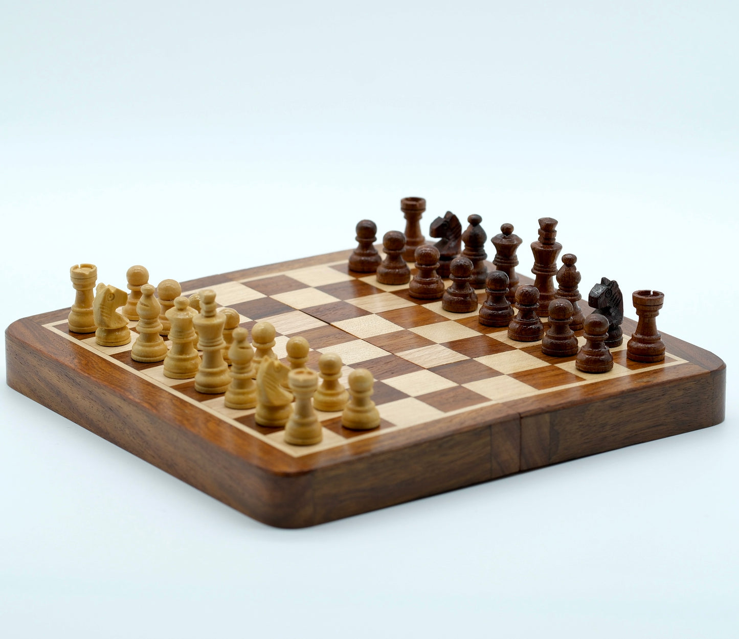 7.5" Handmade Folding Magnetic Travel Chess Set - Sheesham and Maple Wood