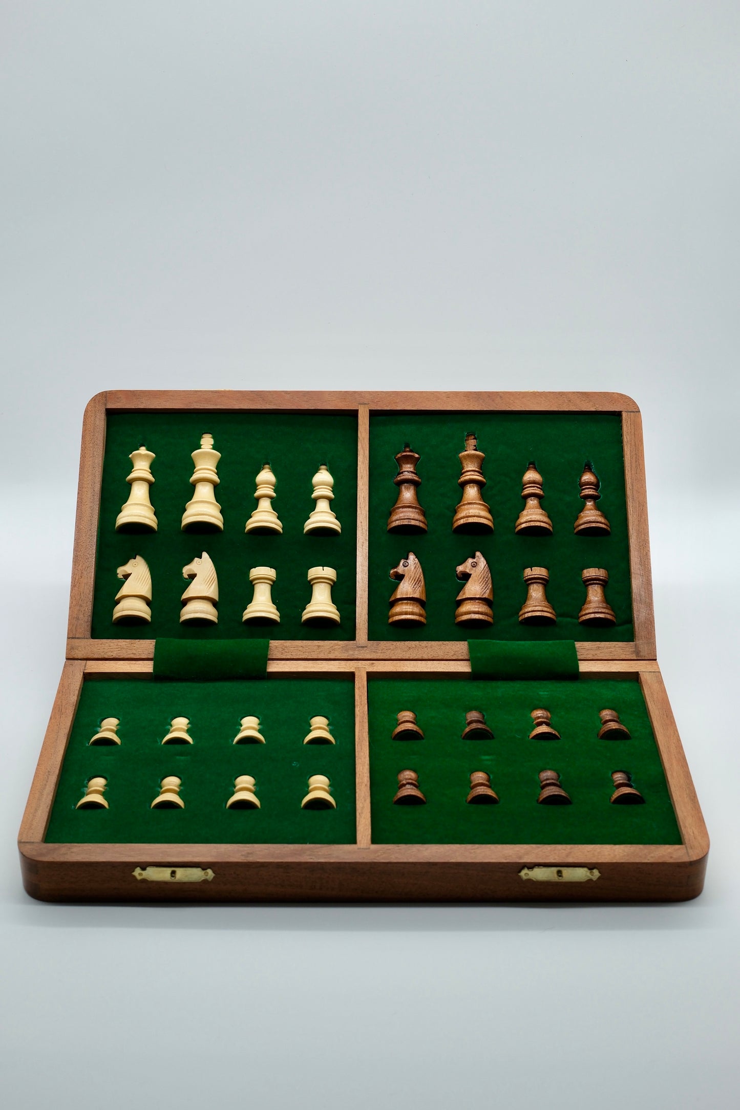 14" Handmade Folding Magnetic Travel Chess Set - Sheesham and Maple Wood